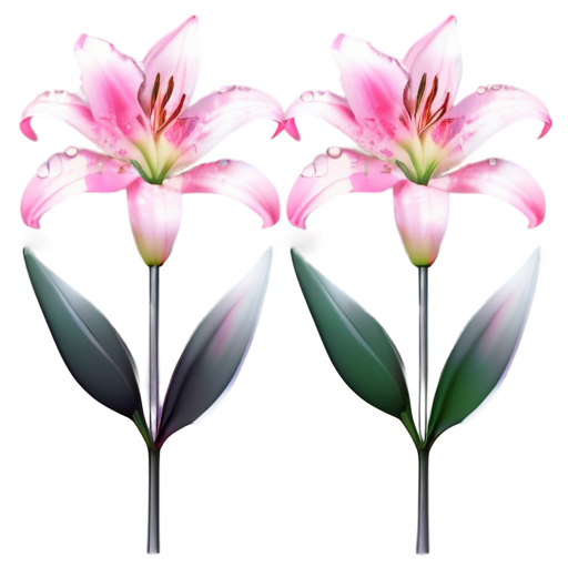 Several large stems of pink lily flowers with drops of water on a dark gray background. Some flowers are out of focus - icon | sticker
