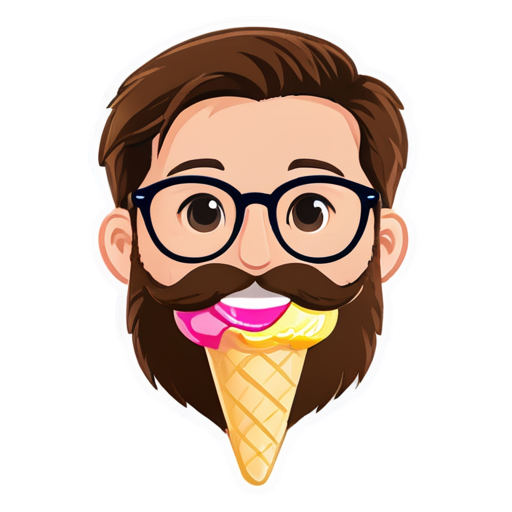 mascot with smiley face friendly Ice cream pink cream logo for streamer avatar with beard with glasses - icon | sticker