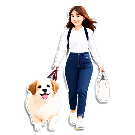 Korean style Cute Icon Dog walking with sitter - icon | sticker