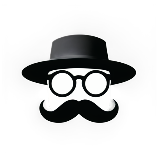 White background, black figures, hat, mustache, black glasses, chemical test tubes on the sides of the figure - icon | sticker