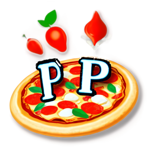 a pizza margherita with a capital P behind the pizza - icon | sticker