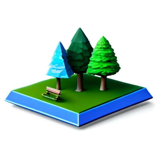 cute 3d geolocation pin with a triangle bottom of a park with trees and benches - icon | sticker