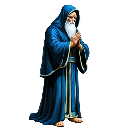 animated ancient mage praying in dark robes - icon | sticker