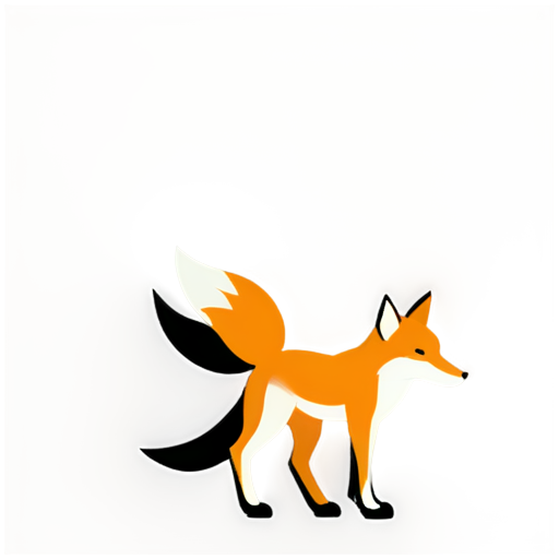 logo, cone-shaped, sharp corner at the bottom, black frame, image of a fox, standing on three legs, one bent. orange fox, white and cream background - icon | sticker