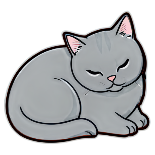 Chartreux cat is sleeping , Simple line style - icon | sticker