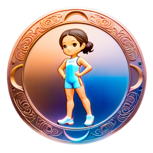 Epic full-body illustration of a bronze Olympic medal from Paris, with intricate patterns and the Olympic rings prominently displayed, shiny and reflective, surrounded by a dynamic and vibrant background representing the spirit of the Olympics, high-definition, realistic style. - icon | sticker