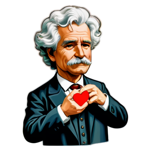 The writer Mark Twain shows a heart with his fingers - icon | sticker