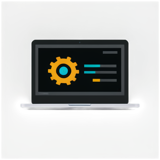 a sleek laptop with code snippets on the screen, surrounded by modern tech elements like gears and circuit lines - icon | sticker