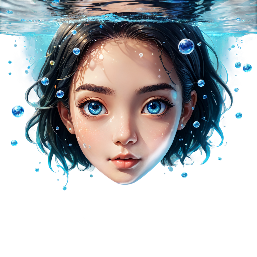 3d Anime style,Holographic,glow,ysparkle,glowing eyes.abstract background,detailed face and eyes,1 girl,underwater hair physics,air bubbles,light coming through water,school of fish,reflections,laying in water,split layers of water,beauty,hyper detailed render style, - icon | sticker