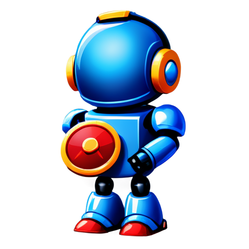 Software icon logo depicting Cute little Robot Holding a shield colored by navy and crimson. Logo for software that automates mundane tasks - icon | sticker
