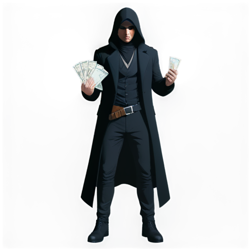 ASSASSIN IN FULL GROWTH holding a wad of money in his hands - icon | sticker