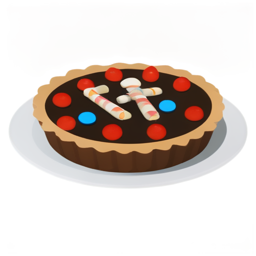 The pie is sprinkled with candies in the shapes of "0" and "1", and there is a pen next to it. - icon | sticker