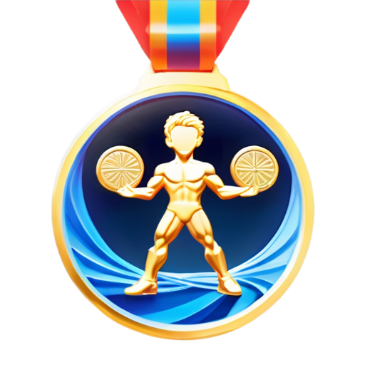 Epic full-body illustration of a gold Olympic medal from Paris, with intricate patterns and the Olympic rings prominently displayed, shiny and reflective, surrounded by a dynamic and vibrant background representing the spirit of the Olympics, high-definition, realistic style. - icon | sticker