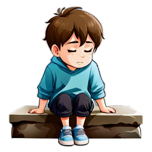 A young boy in tomb with sadness, crying,full broken - icon | sticker