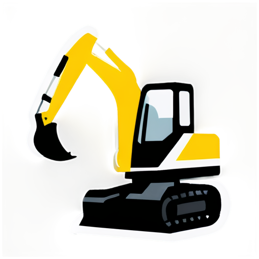 flat, minimalistic icon for Company for rental of construction equipment, black and white, separated elements, . Main component is excavator, side view - icon | sticker