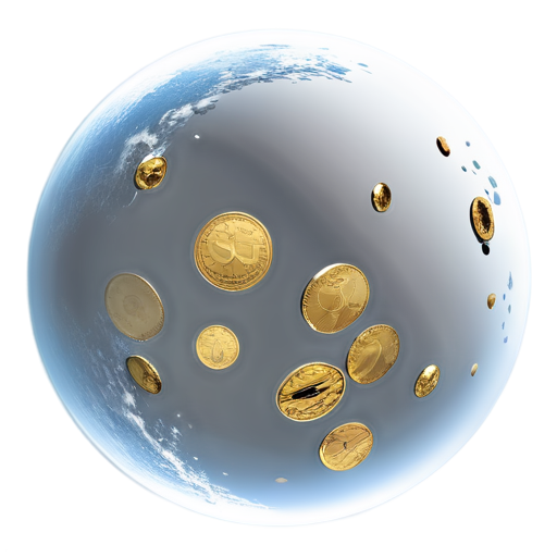 Planet and coins fly over - icon | sticker