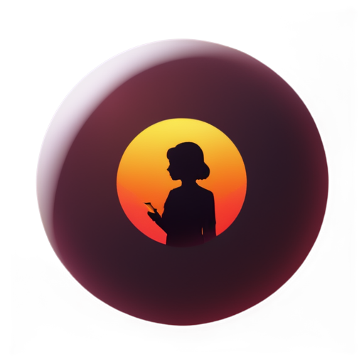 neon girl in sphere with mail from internet sunset background red sun - icon | sticker