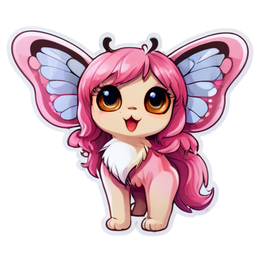 pink butterfly with animals - icon | sticker