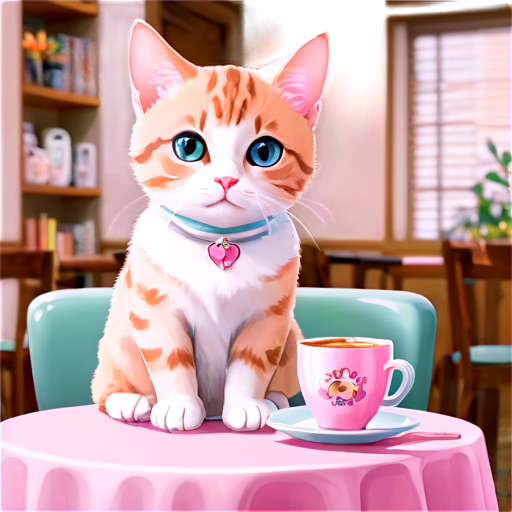 visual novela, cat-cafe dream anime pastel pink colors anime cat neko-cafe, cat learn english - icon | sticker