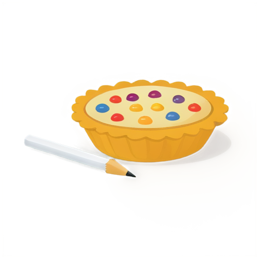 The pie is sprinkled with candies, and a pencil is inserted diagonally on top. - icon | sticker