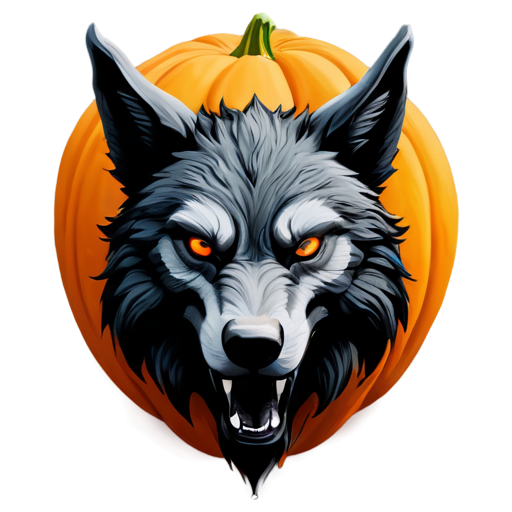Fenrir's Pumpkin Fenrir Wolf, Pumpkin Icon, Dark Orange, Mythical Pumpkin, Spooky Design, Norse Creature, Bold Lines - icon | sticker