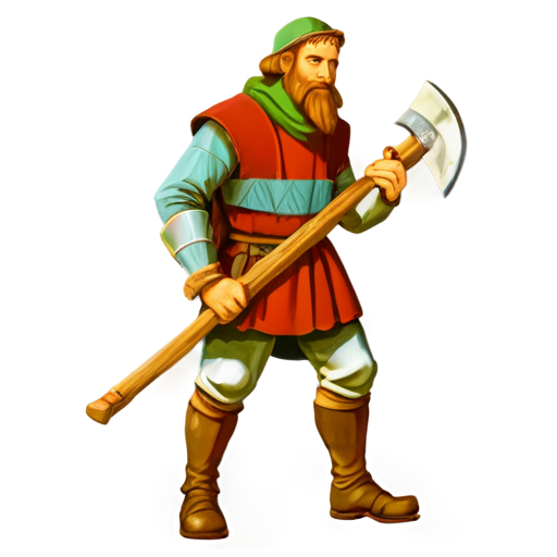 medieval man with axe, woodman, paint style, - icon | sticker