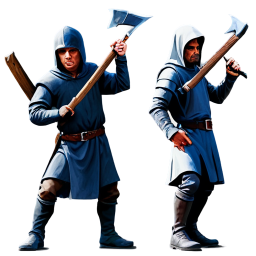 A color icon in a medieval style, depicting a group of menacing robbers wielding axes, drawn on a white background, sized 256x256 pixels. - icon | sticker