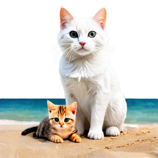 Mother cat and baby cat at the beach - icon | sticker