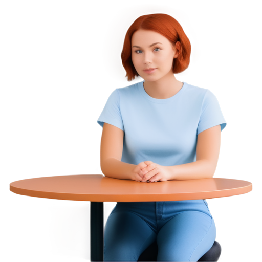 A girl with short red hair, sitting at a table at the pick-up point, looking at me - icon | sticker