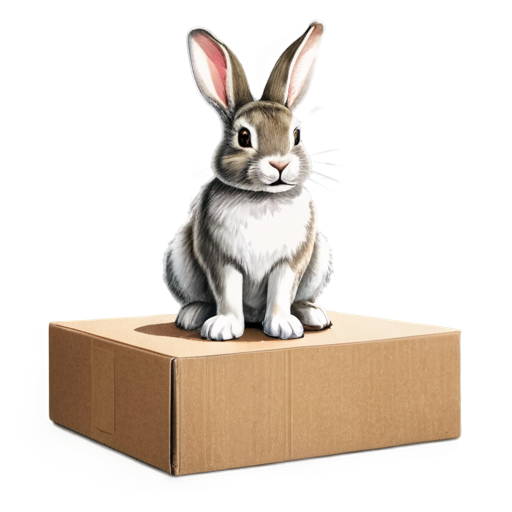The rabbit is sitting on the box - icon | sticker
