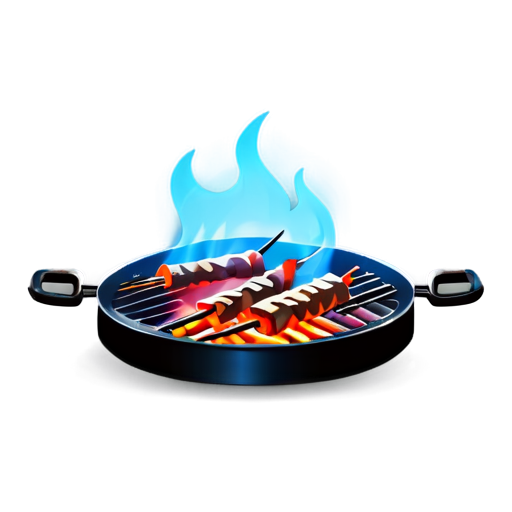 Brazier with burning coals and delicious shish kebab on skewers - icon | sticker