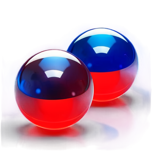 Flat blue background. On foreground two balls splash each other. One ball dark blue. Second ball red. Under each ball lay trail - icon | sticker