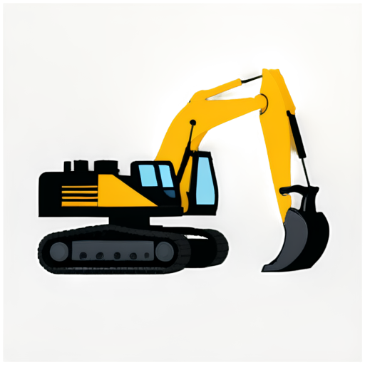 flat, black, mimimum elements, minimalistic icon for Company for rental of construction equipment. Main component is excavator, side view - icon | sticker