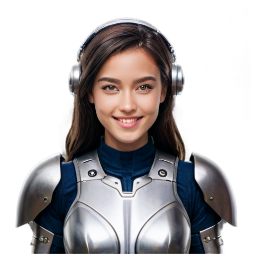 robot girl, glowing eyes, metal helmet and armor, pleasant smile - icon | sticker