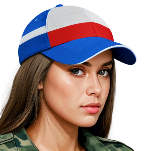 a girl in a cap with a Russian flag in camouflage - icon | sticker