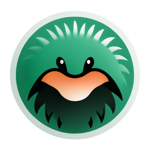 Australian echidna, the tongue is laconically and creatively combined with the attachment for the sorting robot, minimalist style, no fill, dark green gradient lines, white background, logo in a circle - icon | sticker