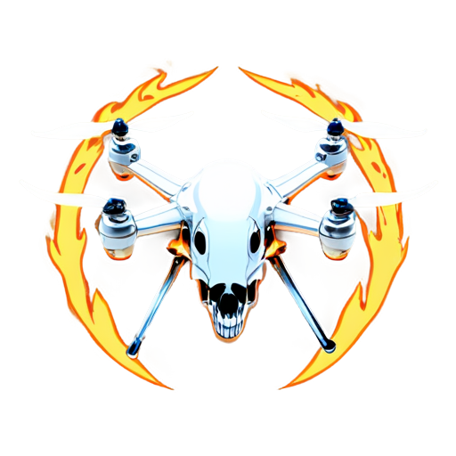 quadcopter with deadly skull in the middle, ring of flames around it - icon | sticker