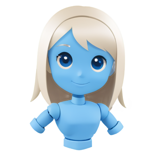 femine robot, shapy, long hair, blue eyes, nice smile - icon | sticker