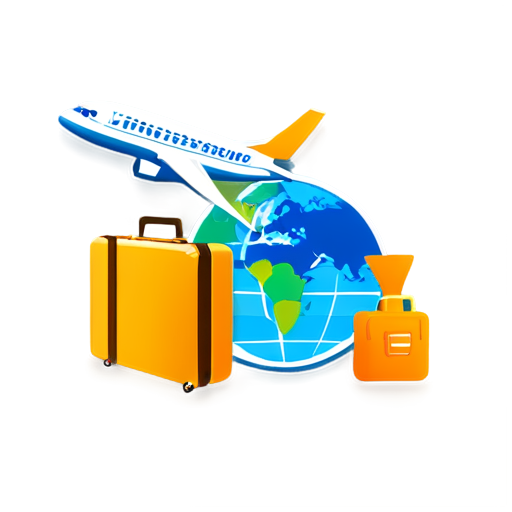 work migration colorful icon with Planet Earth، airplane, suitcase and visa - icon | sticker