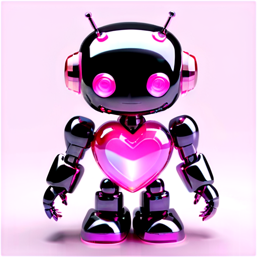 Holographic pink robot heart - icon | sticker