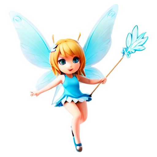 chibi fairy girl, shooting magic from staff, 3d, flying - icon | sticker