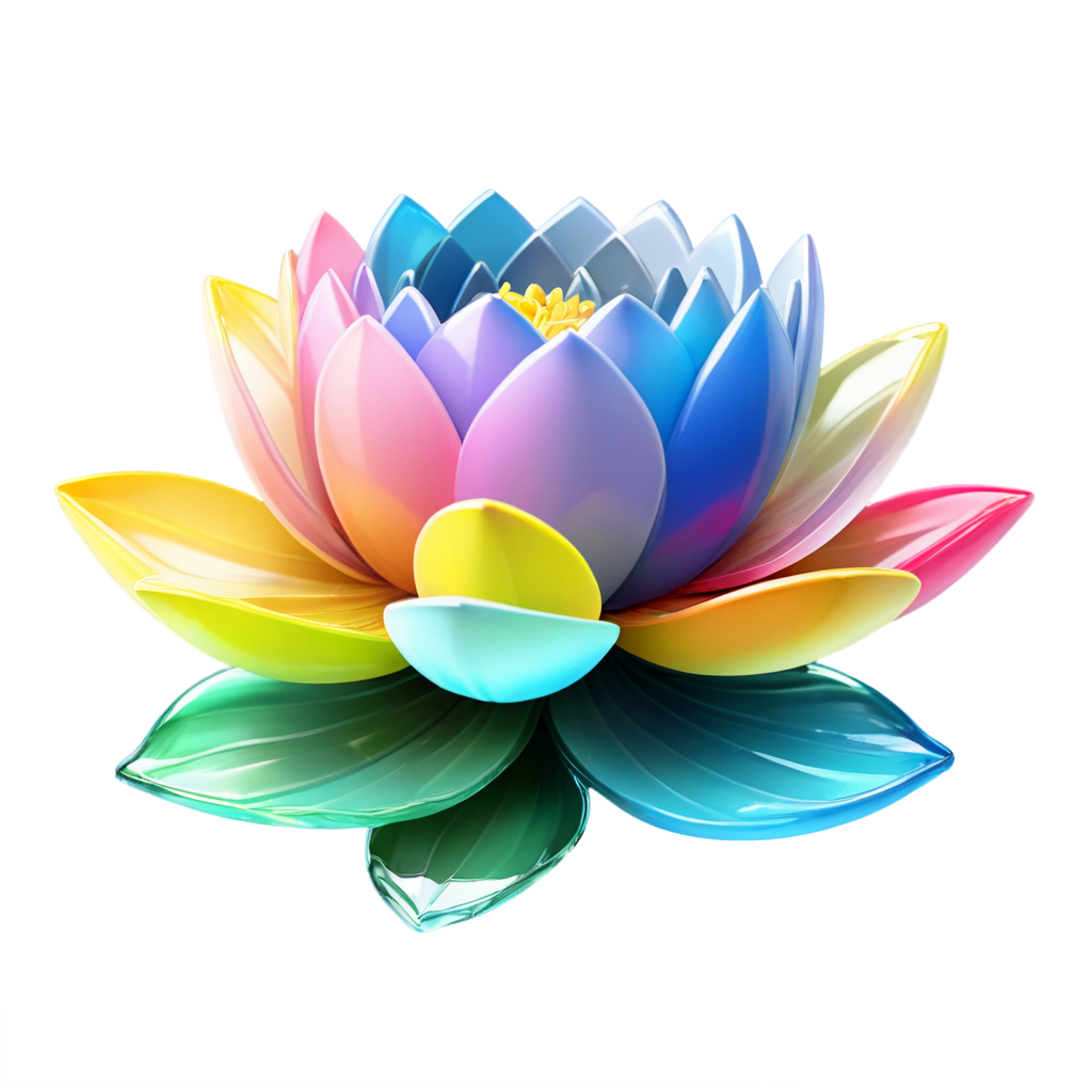 glass lotus flower with pastel rainbow colors throughout , figurine, modern Disney style, octane render, chibi - icon | sticker