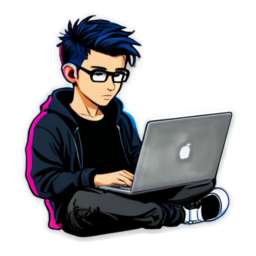 Cyberpunk young man with laptop - icon | sticker