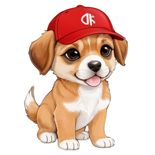 puppy in red hat, right view - icon | sticker