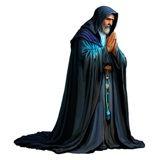 animated Ancient mage praying in dark robes - icon | sticker