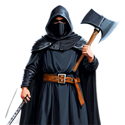 medieval executioner with axe and black canvas mask, paint style, - icon | sticker