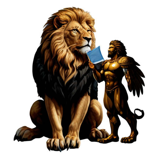 eagle and lion hold a S letter - icon | sticker