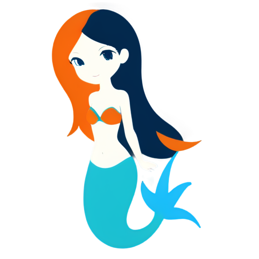 print ready vector t-shirt design, illustration kawaii mermaid with blue orang starfish top, side view, graffiti hawaii props in background, sticker, clean white background, professional vector, high detail, t-shirt design, graffiti, vibrant - icon | sticker