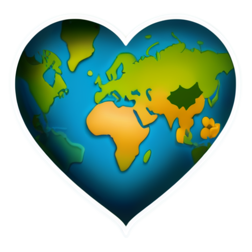 Fantasy continent map in the form of heart - icon | sticker