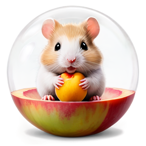 inside the pink peach there is a hamster and smiles, the inscription "Here I am" - icon | sticker